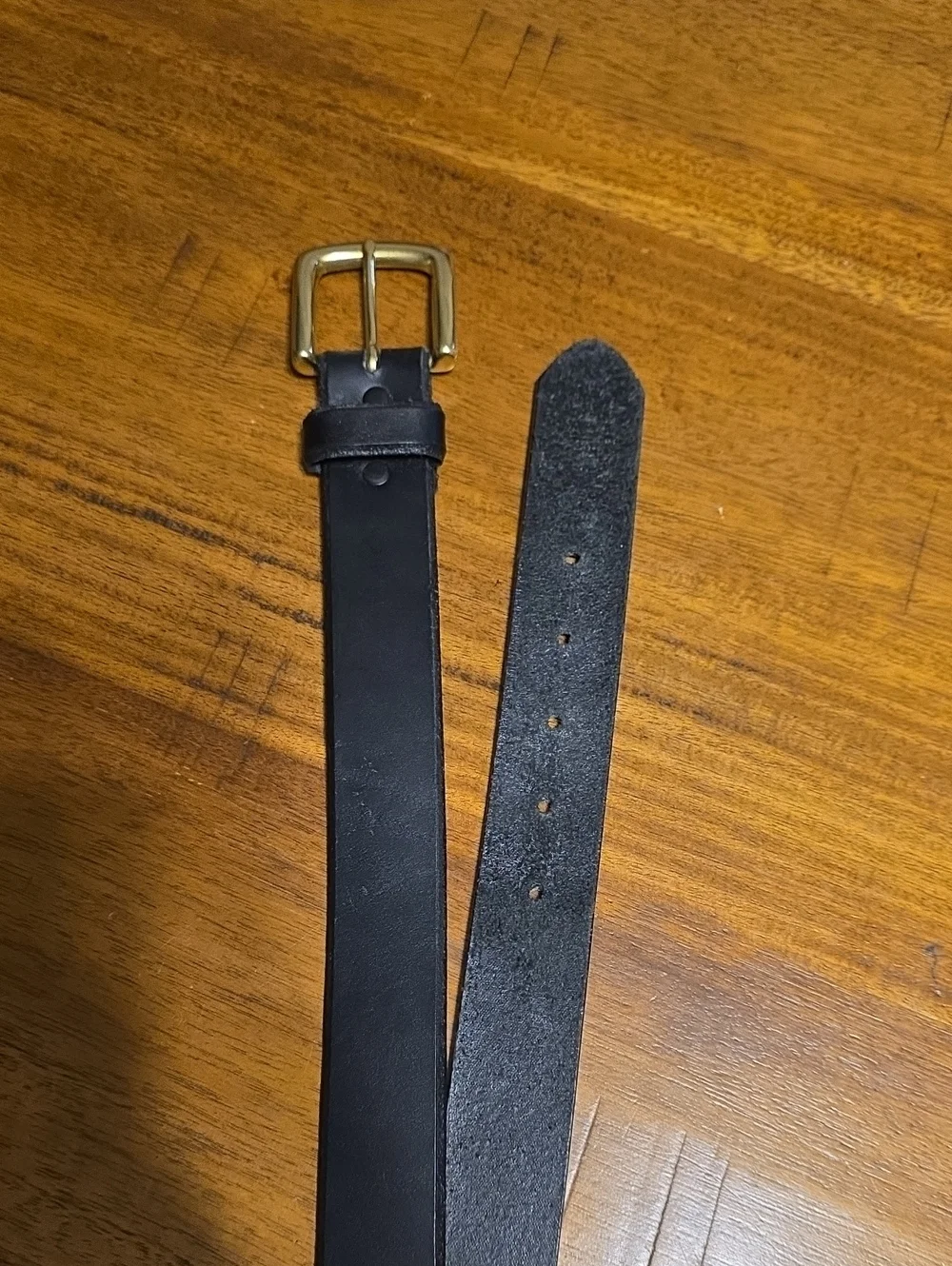 Classic Black Leather Men's Belt with Gold Buckle